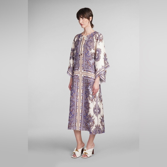 Zimmermann Purple and Cream Midi Dress Ottie 2 Medium - Picture 3 of 6